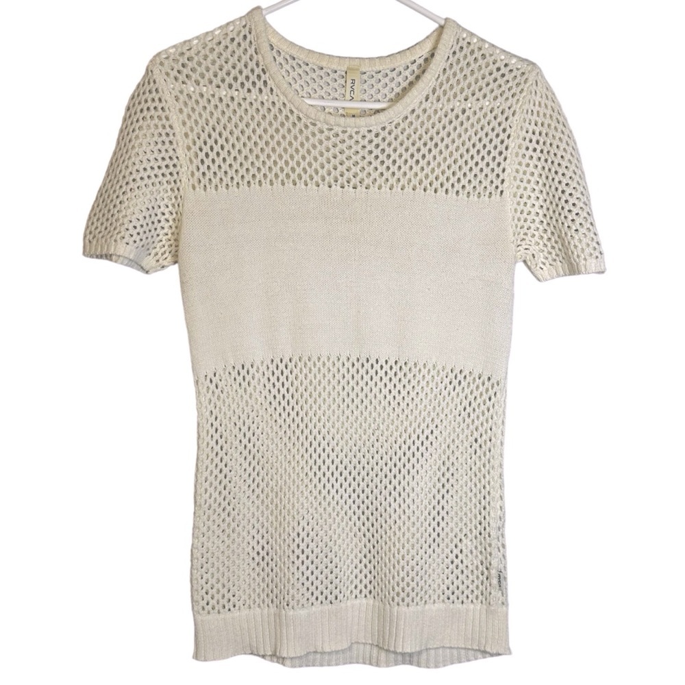 RVCA Open Knit Fishnet Crochet Sweater Coastal Festival Boho Mesh Fisherman M